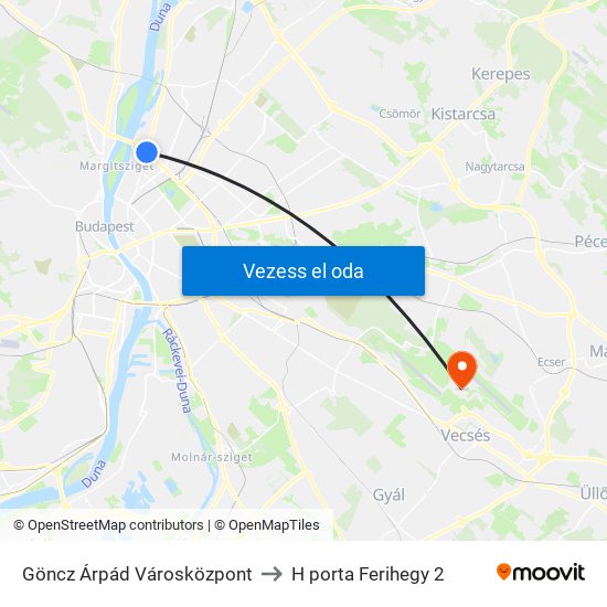 Göncz Árpád Városközpont to H porta Ferihegy 2 map