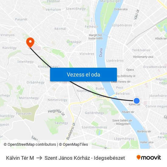 Kálvin Tér M to Szent János Kórház - Idegsebészet map