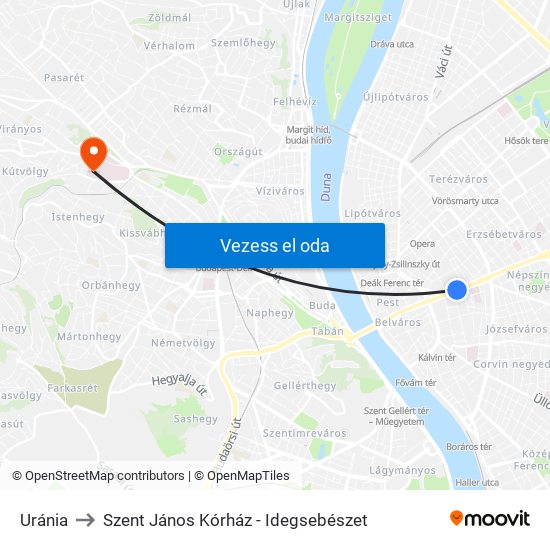 Uránia to Szent János Kórház - Idegsebészet map