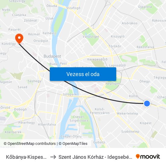 Kőbánya-Kispest M to Szent János Kórház - Idegsebészet map