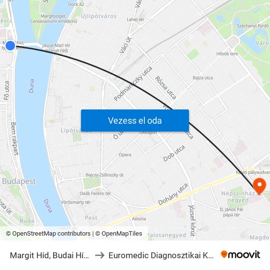 Margit Híd, Budai Hídfő H to Euromedic Diagnosztikai Központ map