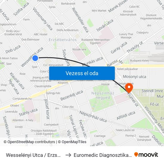 Wesselényi Utca / Erzsébet Körút to Euromedic Diagnosztikai Központ map