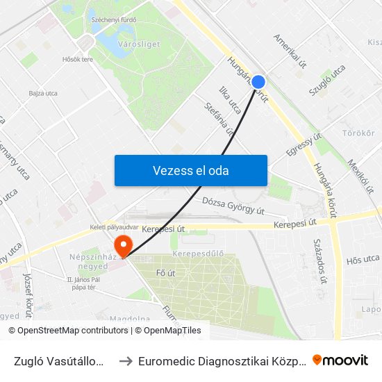 Zugló Vasútállomás to Euromedic Diagnosztikai Központ map