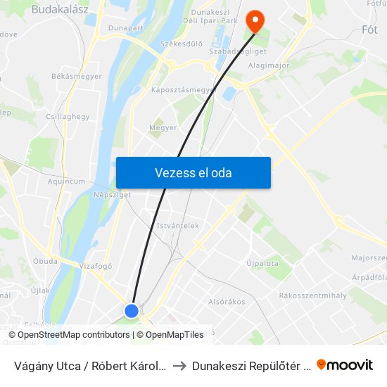 Vágány Utca / Róbert Károly Körút to Dunakeszi Repülőtér LHDK map