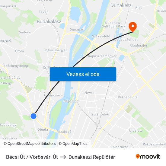 Bécsi Út / Vörösvári Út to Dunakeszi Repülőtér map