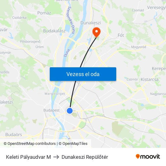 Keleti Pályaudvar M to Dunakeszi Repülőtér map