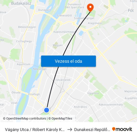 Vágány Utca / Róbert Károly Körút to Dunakeszi Repülőtér map