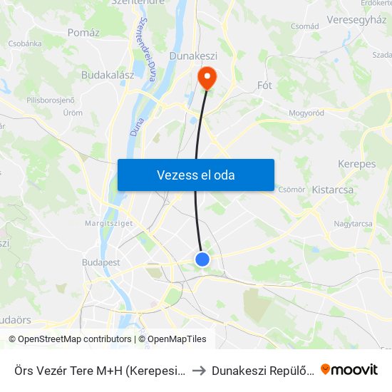 Örs Vezér Tere M+H (Kerepesi Út) to Dunakeszi Repülőtér map