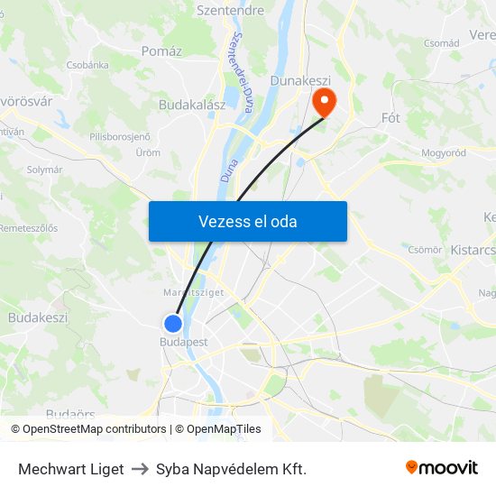 Mechwart Liget to Syba Napvédelem Kft. map