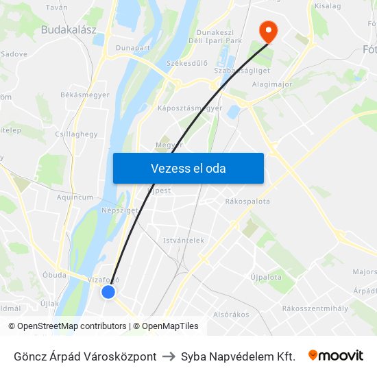 Göncz Árpád Városközpont to Syba Napvédelem Kft. map