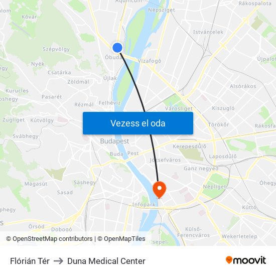 Flórián Tér to Duna Medical Center map