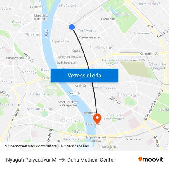 Nyugati Pályaudvar M to Duna Medical Center map