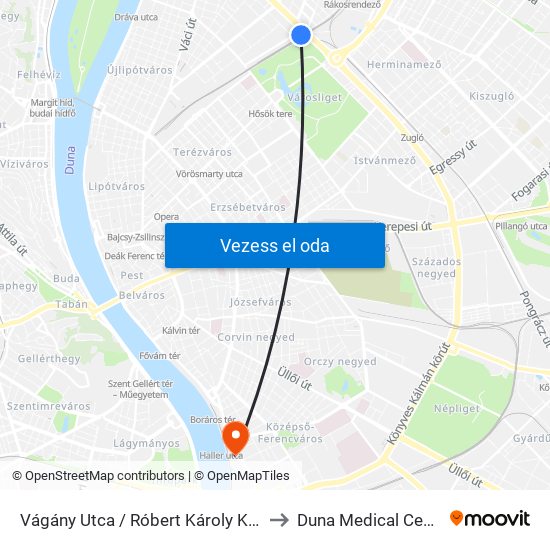 Vágány Utca / Róbert Károly Körút to Duna Medical Center map