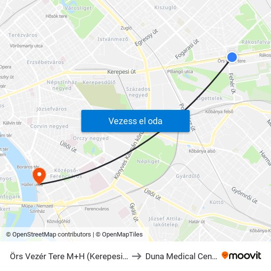 Örs Vezér Tere M+H (Kerepesi Út) to Duna Medical Center map