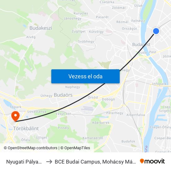 Nyugati Pályaudvar M to BCE Budai Campus, Mohácsy Mátyás Kollégium map