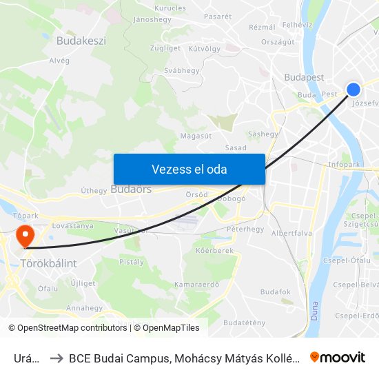 Uránia to BCE Budai Campus, Mohácsy Mátyás Kollégium map