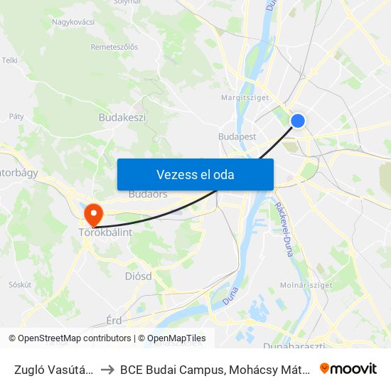 Zugló Vasútállomás to BCE Budai Campus, Mohácsy Mátyás Kollégium map