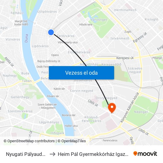 Nyugati Pályaudvar M to Heim Pál Gyermekkórház Igazgatóság map