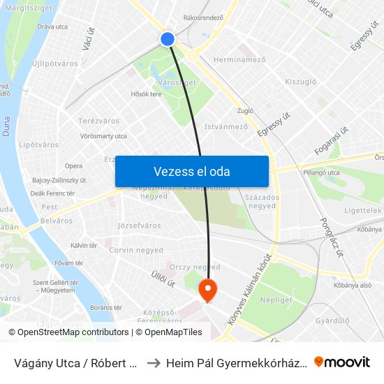 Vágány Utca / Róbert Károly Körút to Heim Pál Gyermekkórház Igazgatóság map