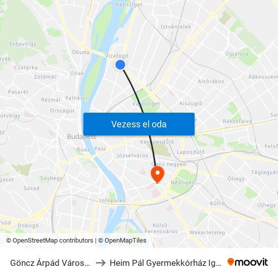 Göncz Árpád Városközpont to Heim Pál Gyermekkórház Igazgatóság map