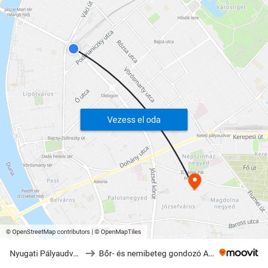 Nyugati Pályaudvar M to Bőr- és nemibeteg gondozó Auróra map