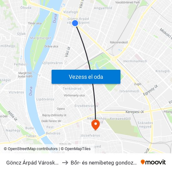 Göncz Árpád Városközpont to Bőr- és nemibeteg gondozó Auróra map