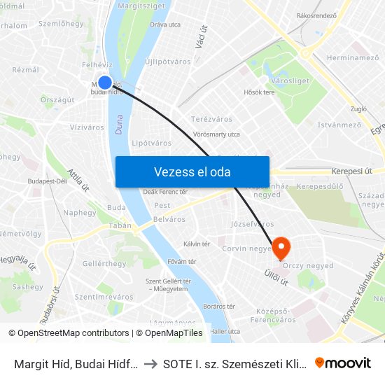 Margit Híd, Budai Hídfő H to SOTE I. sz. Szemészeti Klinika map