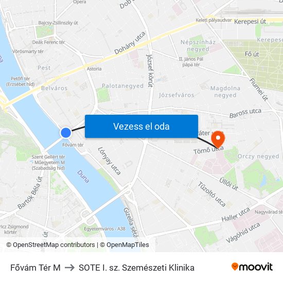 Fővám Tér M to SOTE I. sz. Szemészeti Klinika map