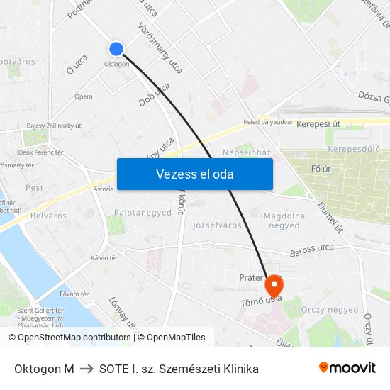 Oktogon M to SOTE I. sz. Szemészeti Klinika map