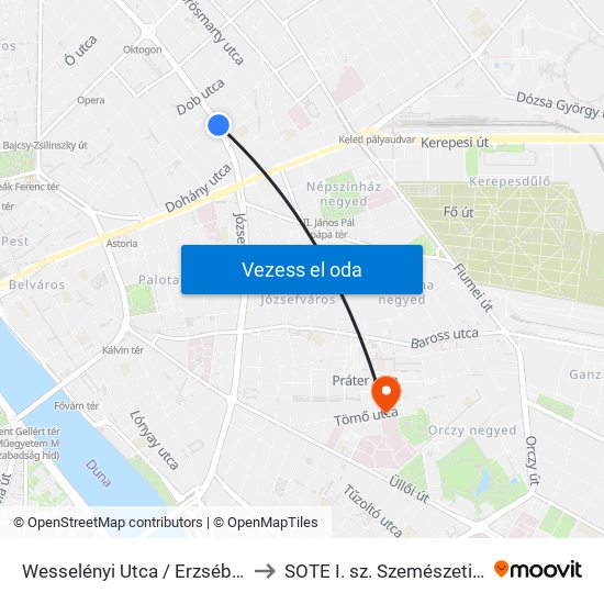 Wesselényi Utca / Erzsébet Körút to SOTE I. sz. Szemészeti Klinika map