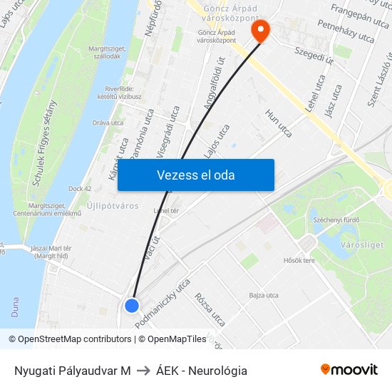 Nyugati Pályaudvar M to ÁEK - Neurológia map