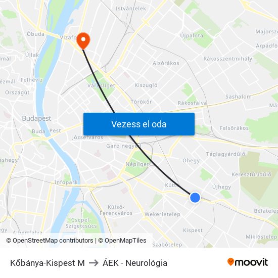 Kőbánya-Kispest M to ÁEK - Neurológia map