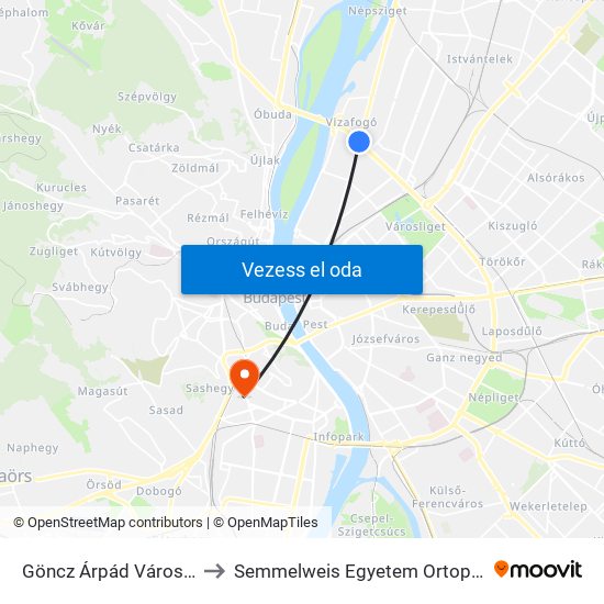 Göncz Árpád Városközpont to Semmelweis Egyetem Ortopédia Klinika map