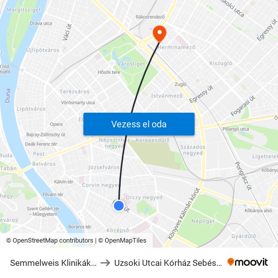 Semmelweis Klinikák M to Uzsoki Utcai Kórház Sebészet map