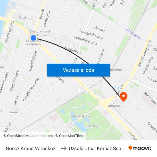 Göncz Árpád Városközpont to Uzsoki Utcai Kórház Sebészet map