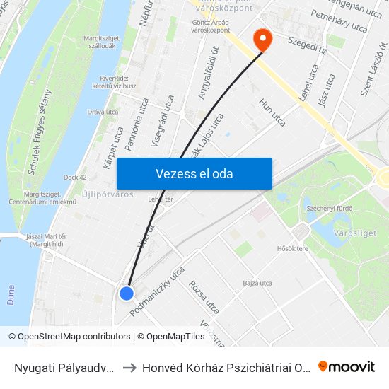 Nyugati Pályaudvar M to Honvéd Kórház Pszichiátriai Osztály map