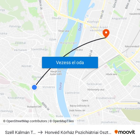 Széll Kálmán Tér to Honvéd Kórház Pszichiátriai Osztály map