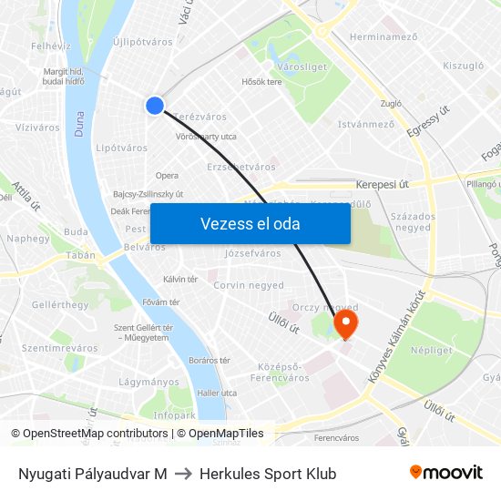 Nyugati Pályaudvar M to Herkules Sport Klub map