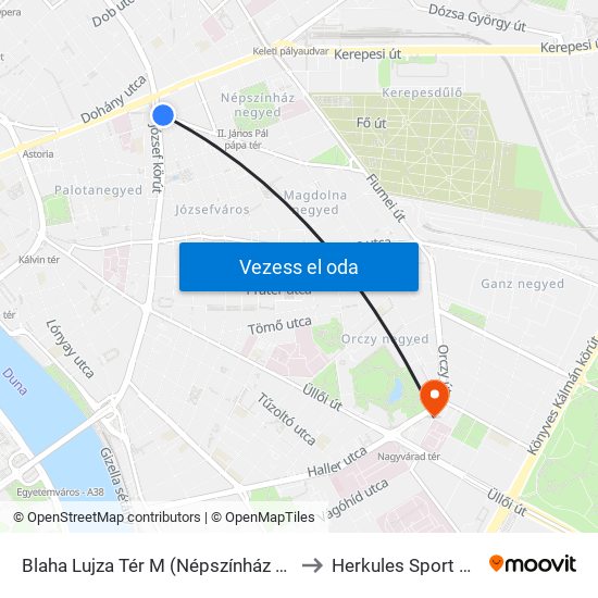 Blaha Lujza Tér M (Népszínház Utca) to Herkules Sport Klub map