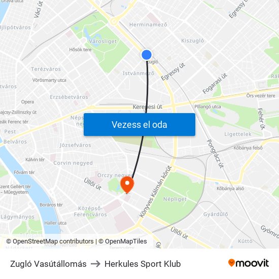 Zugló Vasútállomás to Herkules Sport Klub map