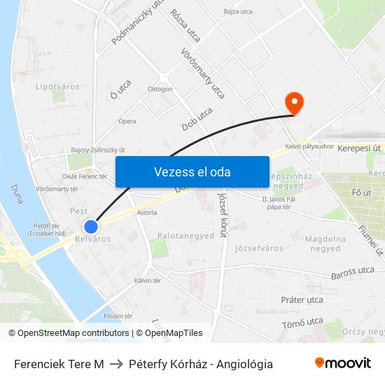 Ferenciek Tere M to Péterfy Kórház - Angiológia map