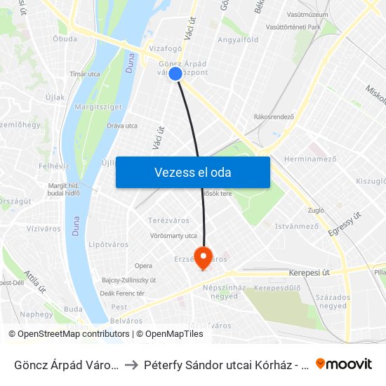Göncz Árpád Városközpont to Péterfy Sándor utcai Kórház - Tüdőgondozó map