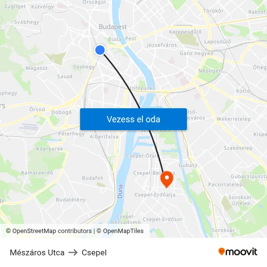 Mészáros Utca to Csepel map