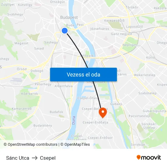 Sánc Utca to Csepel map
