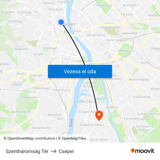 Szentháromság Tér to Csepel map