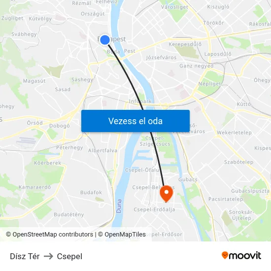 Dísz Tér to Csepel map
