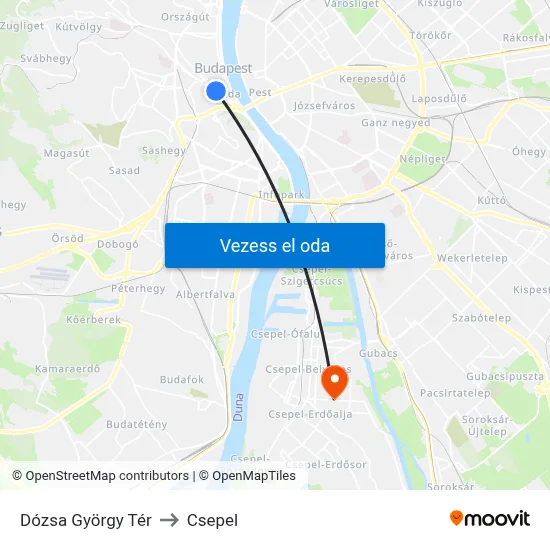 Dózsa György Tér to Csepel map