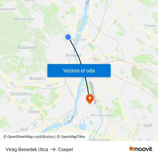 Virág Benedek Utca to Csepel map