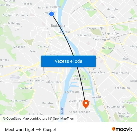 Mechwart Liget to Csepel map
