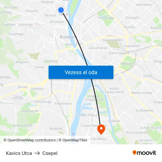 Kavics Utca to Csepel map